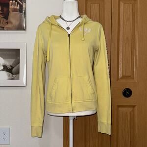 Y2K Hollister Co Butter Yellow Fitted Long Sleeve Zip Up Hoodie Size Large